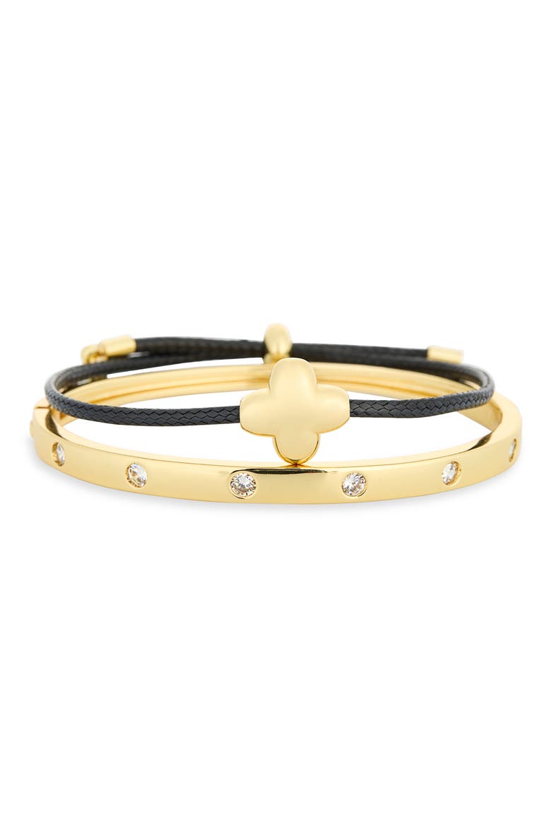 Clover Charm & Cubic Zirconia Set of 2 Bracelets, Main, color, GOLD