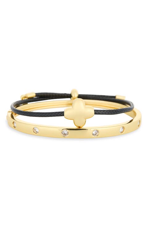 Clover Charm & Cubic Zirconia Set of 2 Bracelets