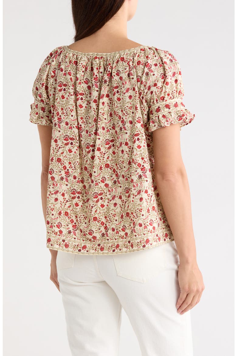 Split Neck Ruffle Sleeve Top, Alternate, color, CREAM/ RED WHIMSICAL PETALS
