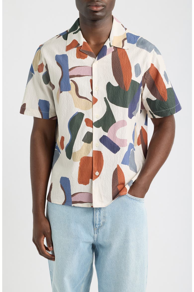 Didcot Abstract Stretch Cotton Camp Shirt, Main, color, ECRU / MULTI
