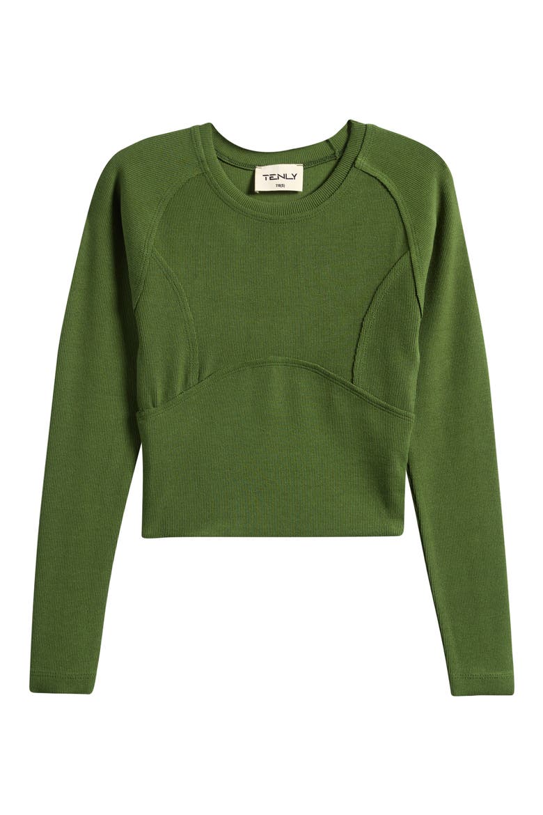 Kids' Long Sleeve Ribbed Seamed Tee, Main, color, EMERALD CITY