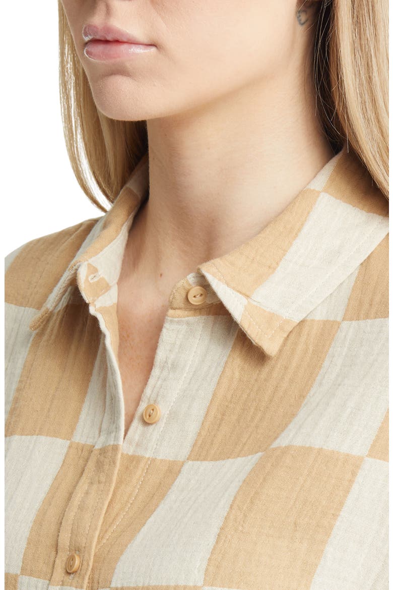 Mykonos Check Cotton Camp Shirt, Alternate, color, SAND