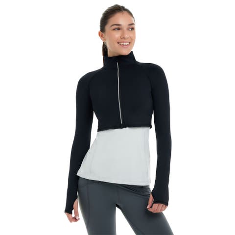 Women's Long Sleeve Full Zip Crop Top Sun Shirt for UV Protection