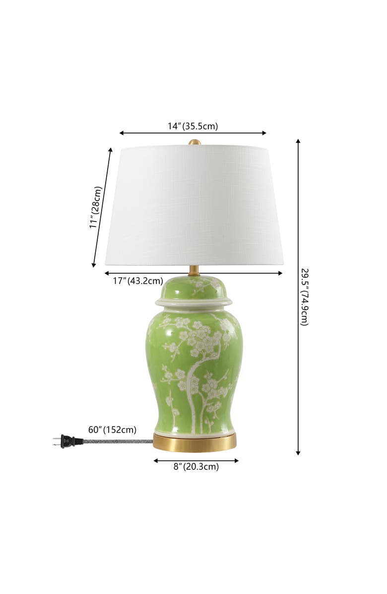 JONATHAN Y Gracie 29.5" Traditional Cottage Ceramic/Metal Ginger Jar LED Table Lamp, Alternate, color, Green/White