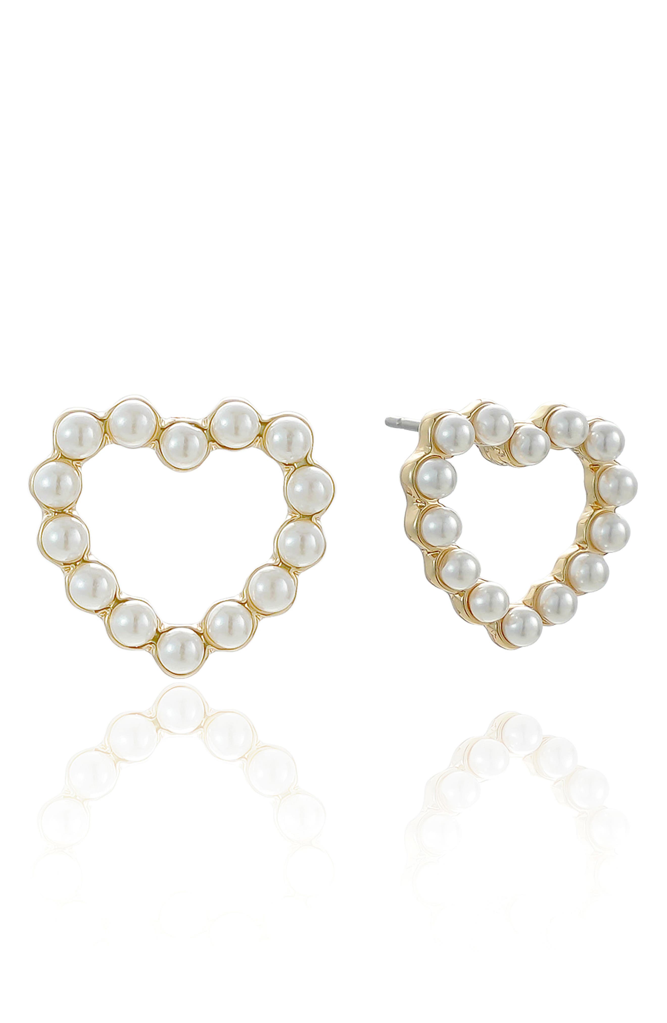 Ettika Faux Pearl Heart Stud Earrings