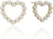 Ettika Faux Pearl Heart Stud Earrings