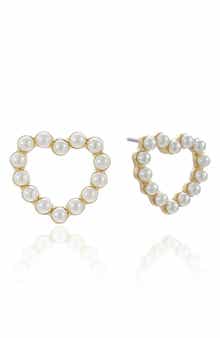 Ettika Faux Pearl Heart Stud Earrings