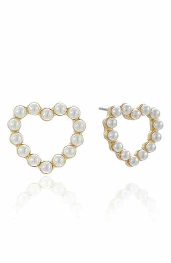 Ettika Faux Pearl Heart Stud Earrings