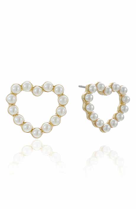 Ettika Faux Pearl Heart Stud Earrings