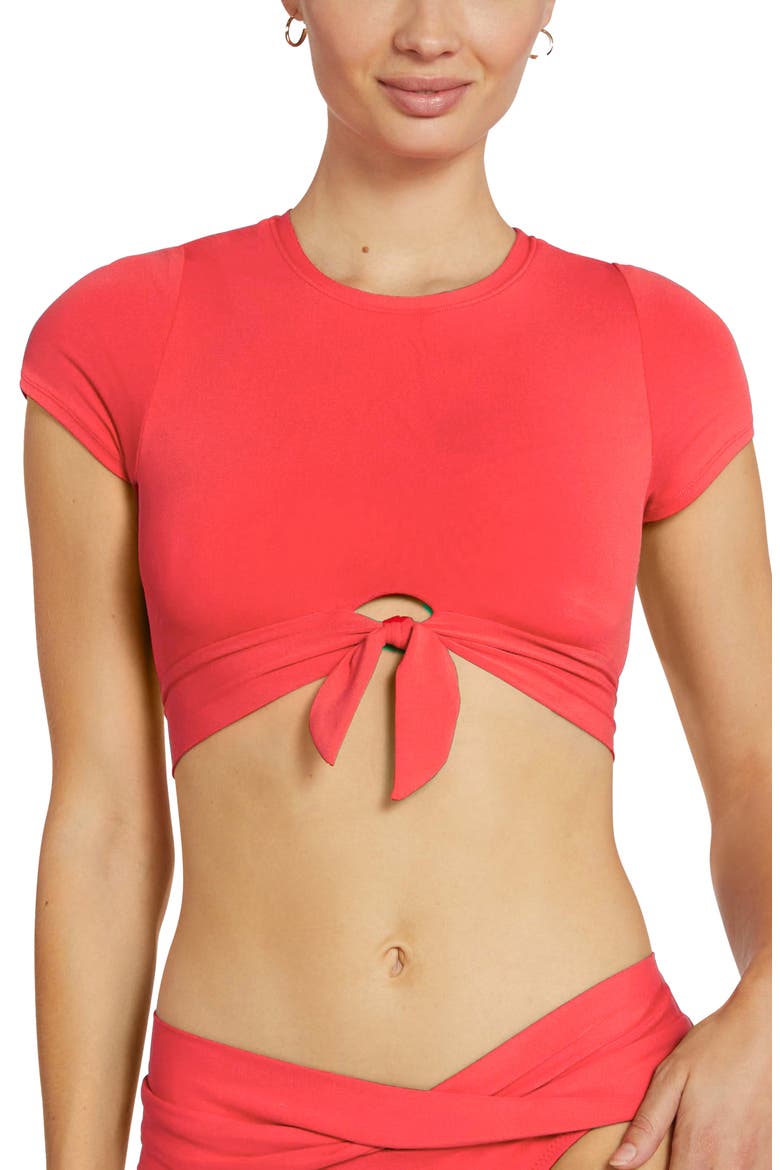 Ava Knot Front Tee Bikini Top, Main, color, SANDIA