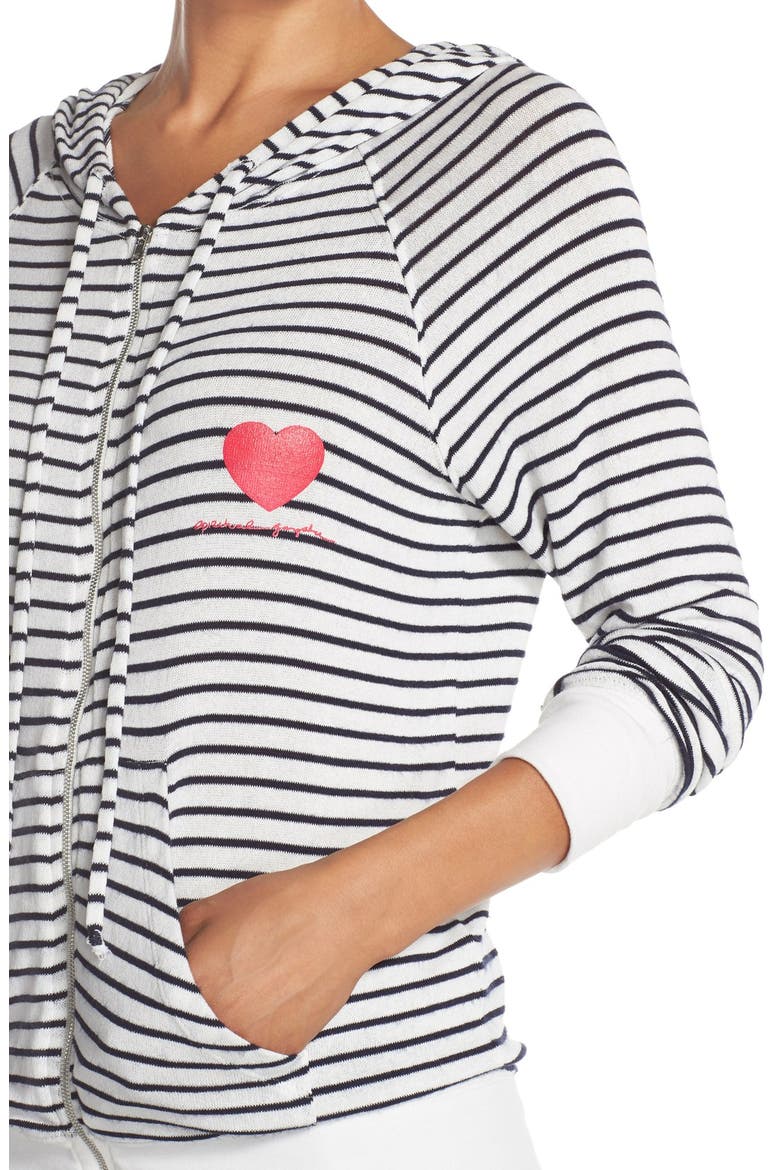 'Retro Salute Savasana' Stripe Full Zip Hacci Hoodie, Alternate, color, NAVY