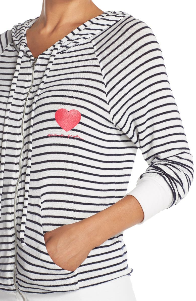 Spiritual Gangster 'Retro Salute Savasana' Stripe Full Zip Hacci Hoodie, Alternate, color, 