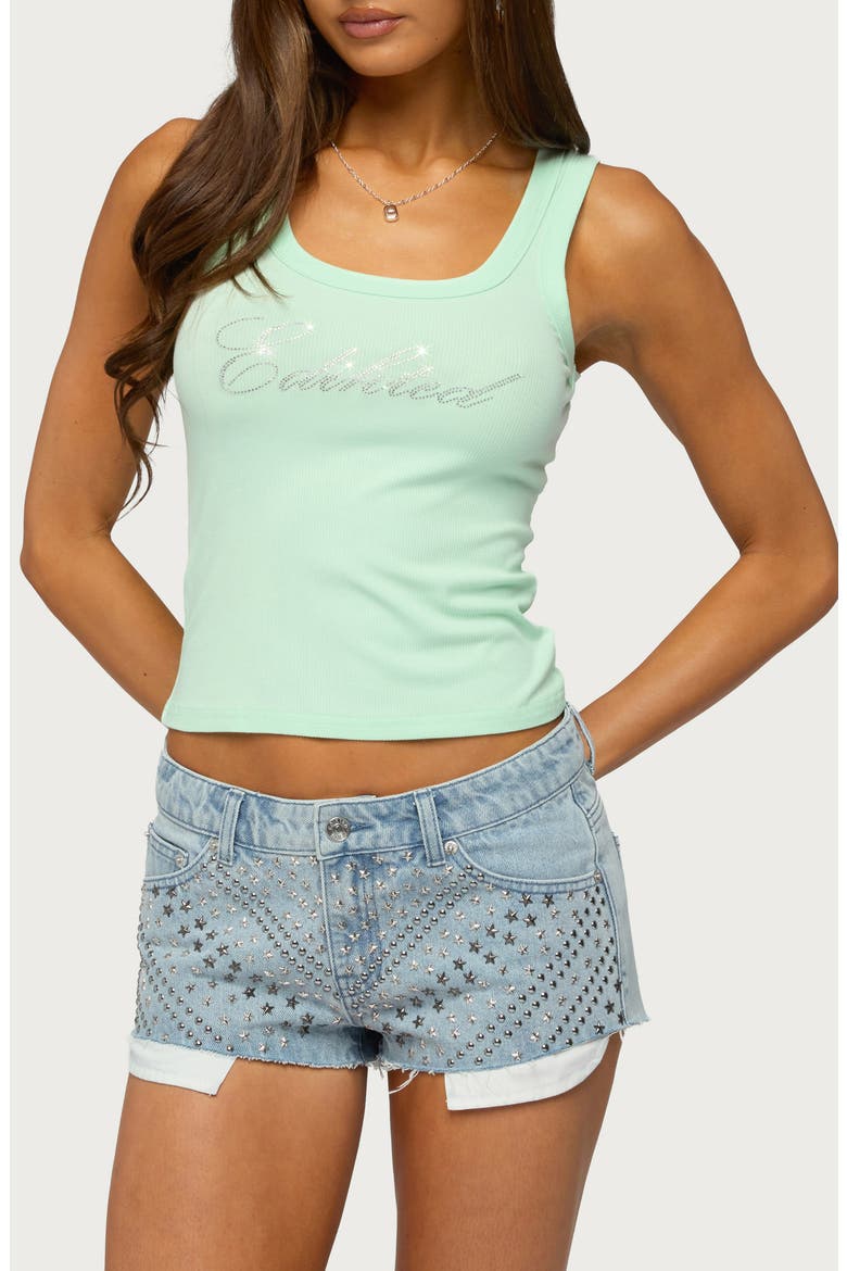 Star Rhinestone Ribbed Tank Top, Main, color, MINT