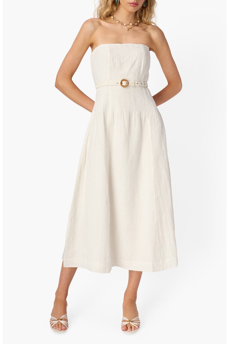 Yena Strapless Linen Dress, Main, color, MACADAMIA
