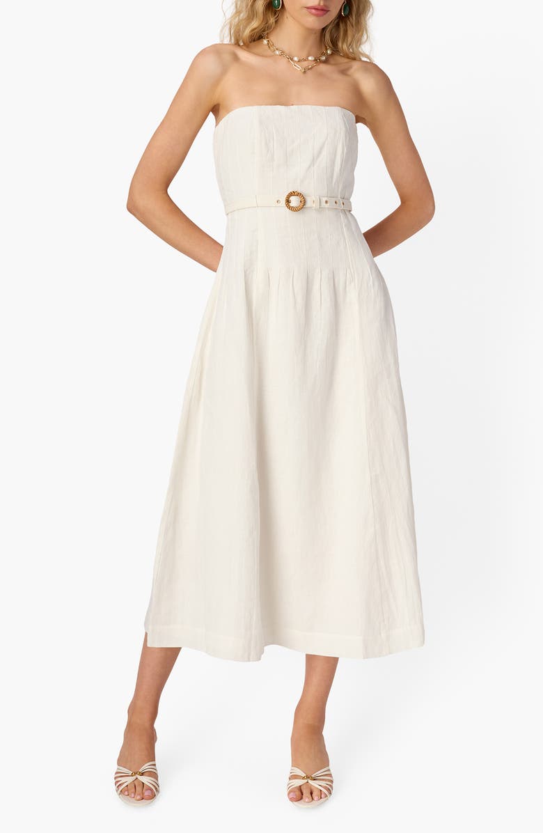 CAMI NYC Yena Strapless Linen Dress, Main, color, Macadamia