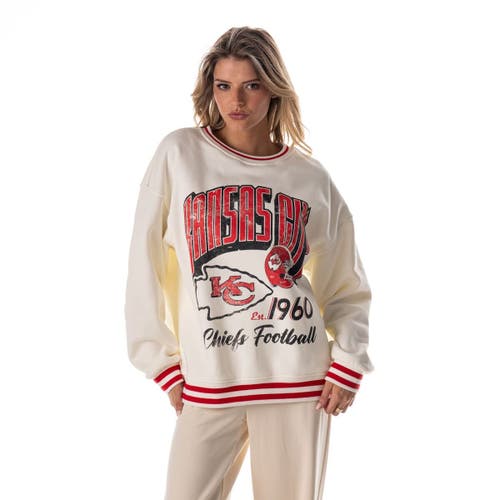 The Wild Collective Cream Kansas City Chiefs Oversized Vintage French Terry Sweatshirt In White