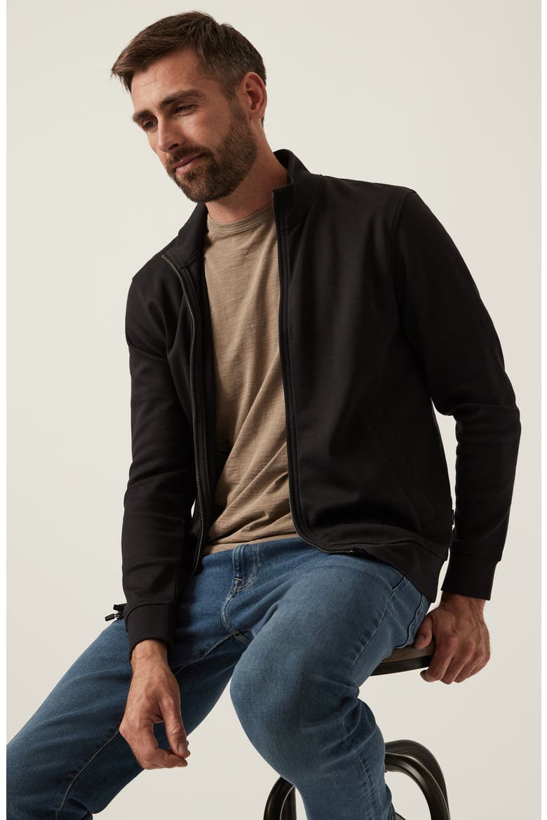 Mock Neck PIma Cotton Zip Jacket, Alternate, color, BLACK