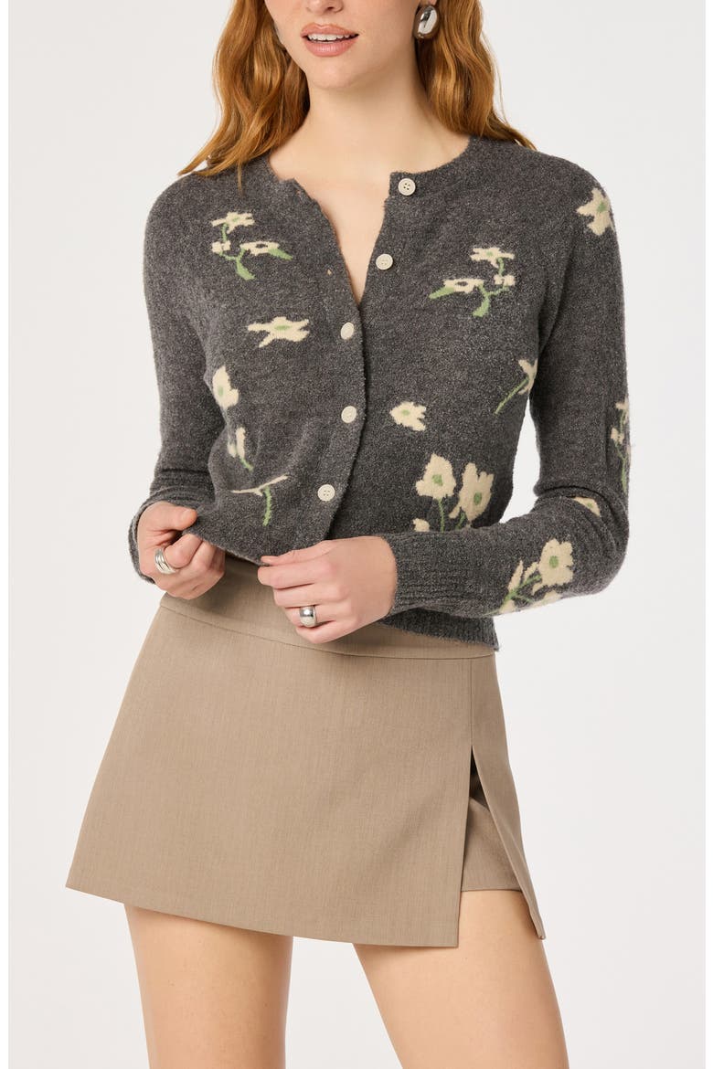 Joy Floral Crewneck Cardigan, Alternate, color, CHARCOAL FLORAL