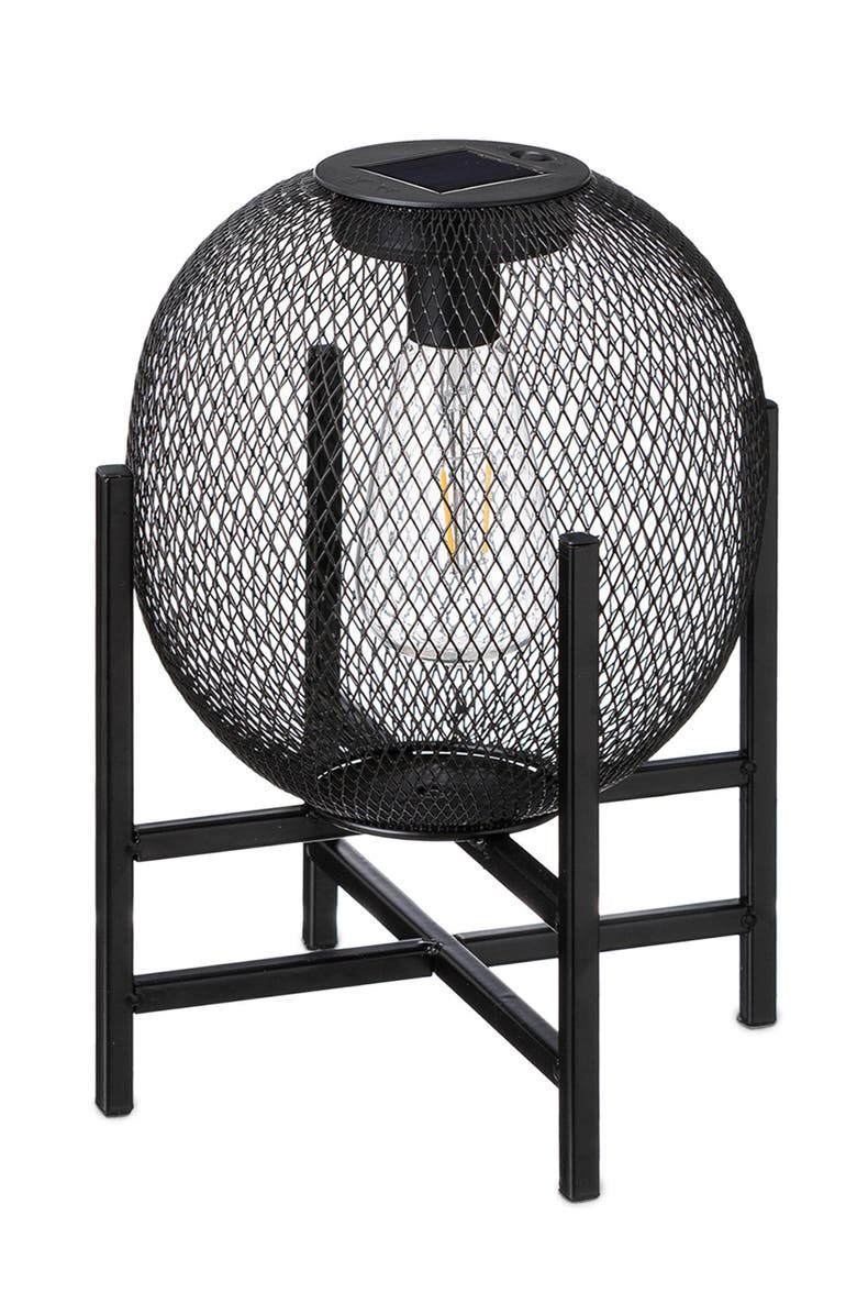 Glitzhome Metal Mesh Edison Bulb Solar Powered Outdoor Lantern with Stand, Alternate, color, Black