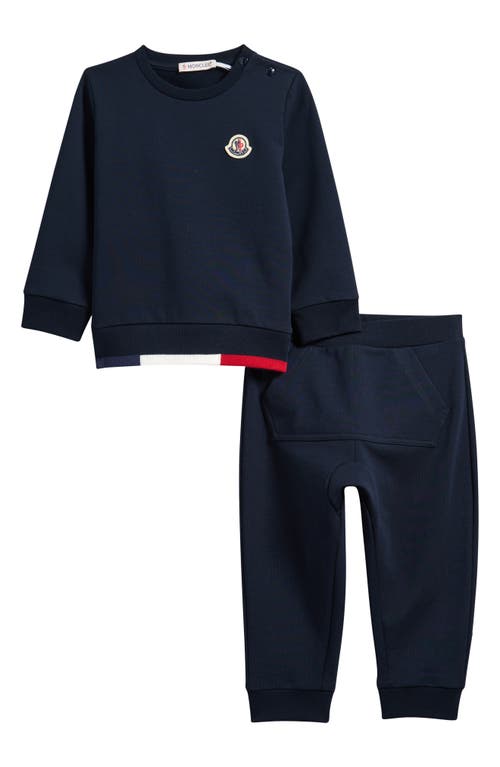 Moncler Kids' Contrast Trim Stretch Cotton Sweatshirt & Joggers Set in Navy at Nordstrom, Size 3-6M