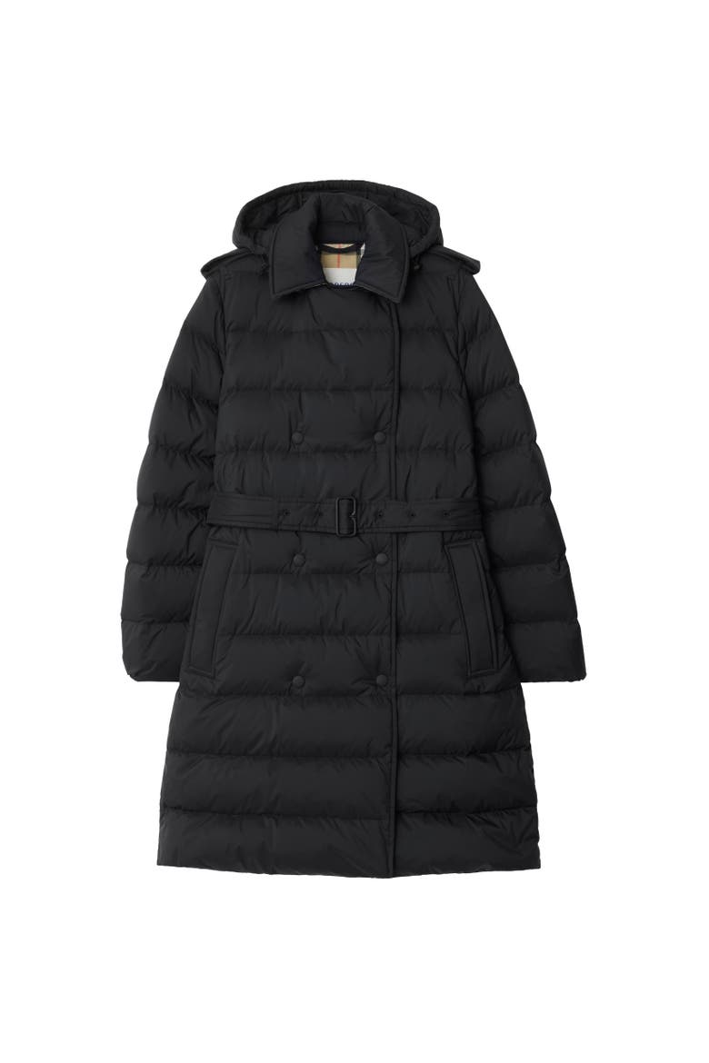 Mid-length Nylon Hooded Puffer Coat, Alternate, color, Black