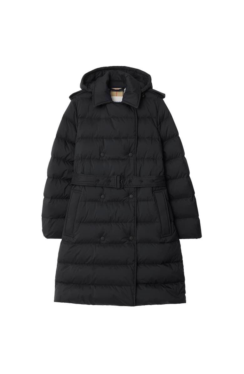 Burberry Mid-length Nylon Hooded Puffer Coat, Alternate, color, Black