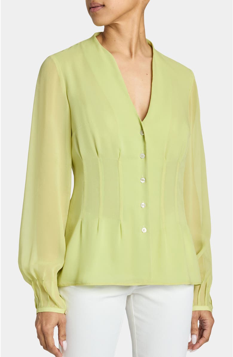 Santorelli WINNIE Long Sleeve Buttoned Blouse in Silk Georgette, Main, color, Pistachio