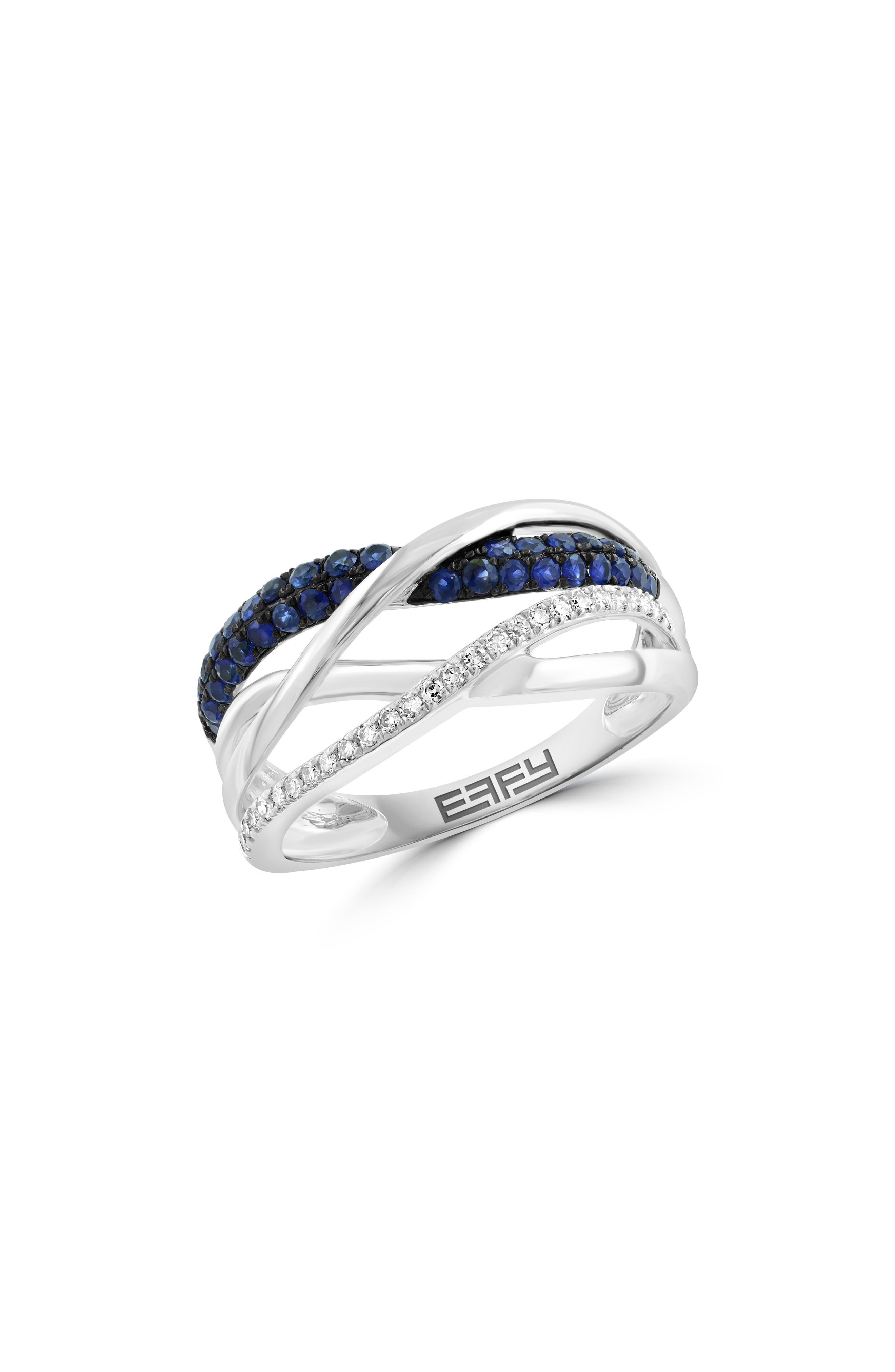 EFFY Sterling Silver Blue Sapphire & Diamond Multi Band Ring