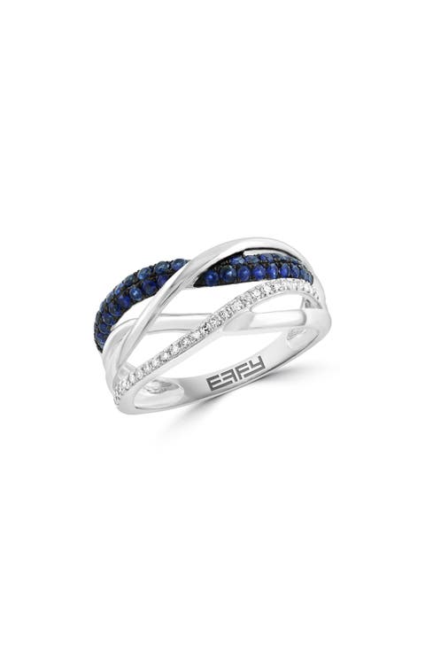 Sterling Silver Blue Sapphire & Diamond Multi Band Ring