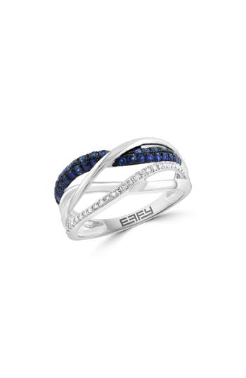 Effy Sterling Silver Blue Sapphire & Diamond Multi Band Ring In Blue