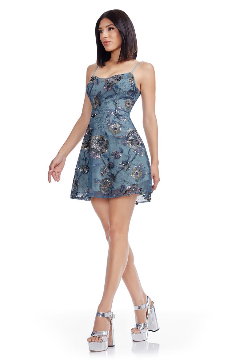 Ayla Sequin Embellished Fit & Flare Minidress, Alternate, color, GRAPHITE BLUE MULTI