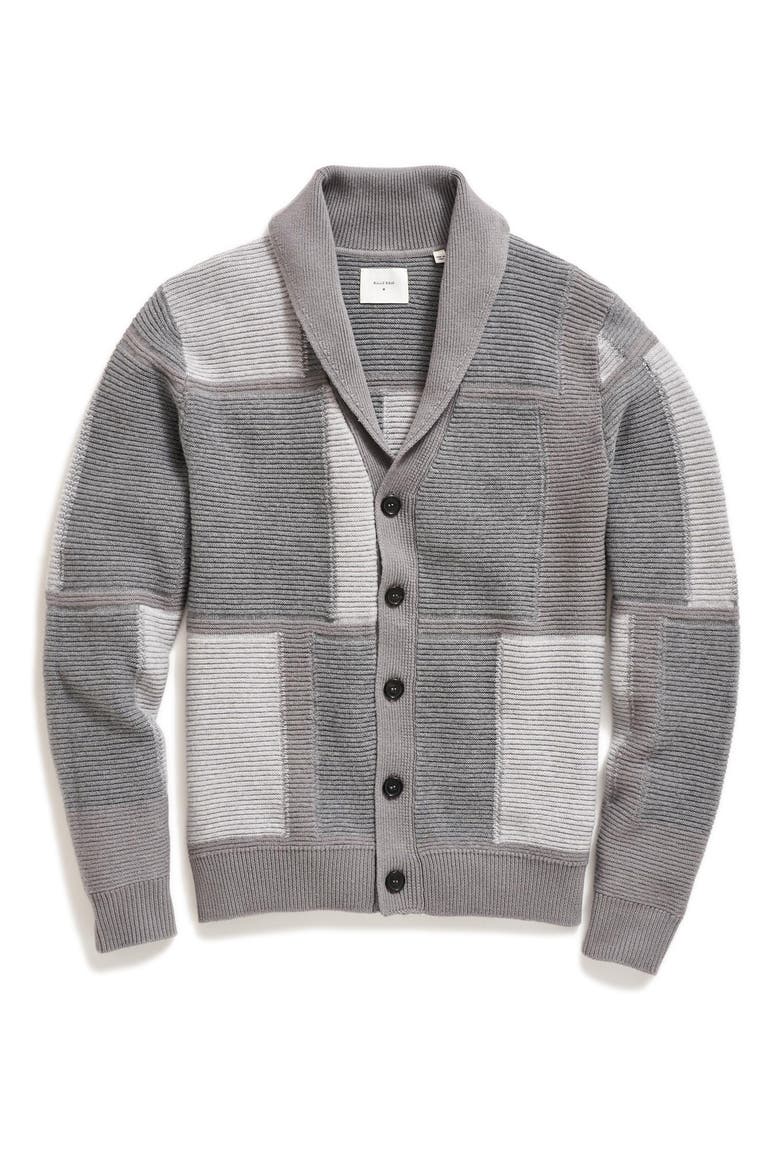 Patchwork Intarsia Wool & Cotton Shawl Collar Cardigan, Alternate, color, WASHED GREY MELANGE MULTI