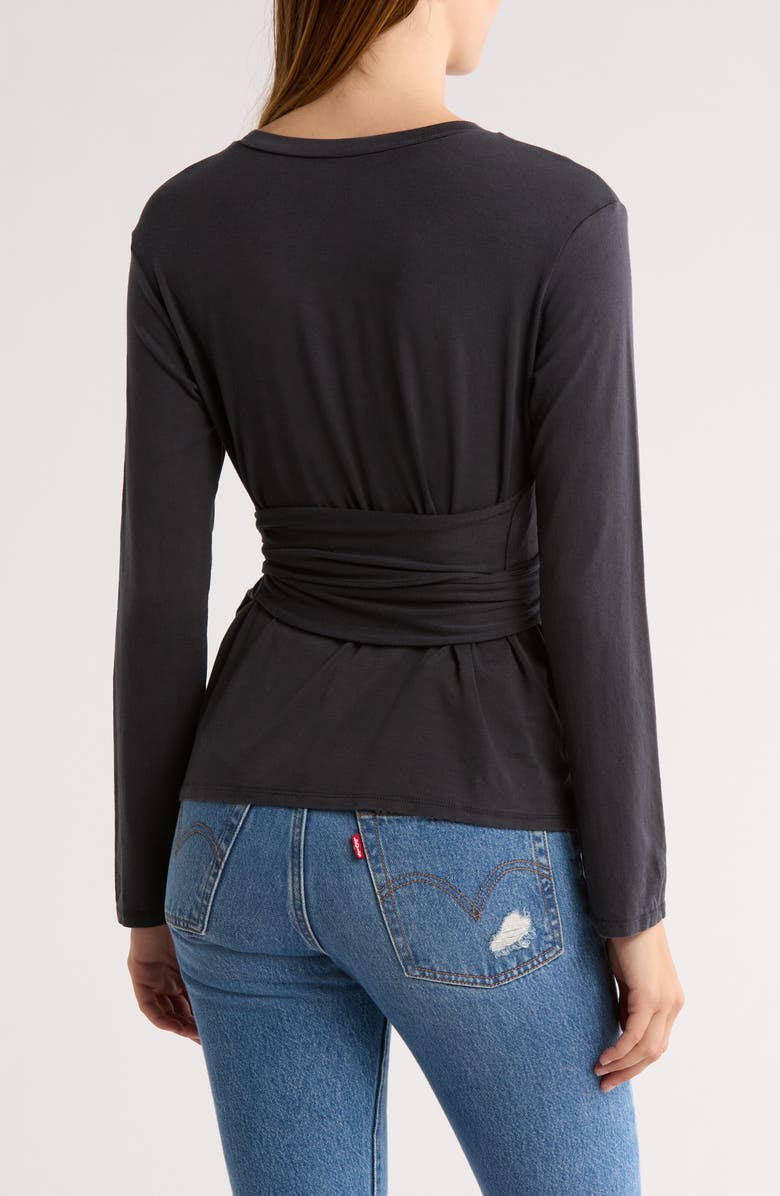 GO COUTURE Tie Front Long Sleeve Knit Top, Alternate, color, Black