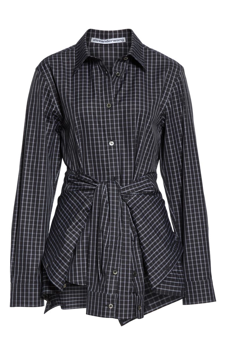 Alexander Wang Plaid Tie Waist Poplin Shirt, Alternate, color, 