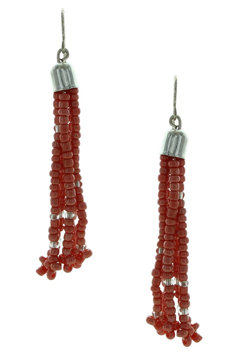 Isla Seed Bead Tassel Drop Earrings, Main, color, SILVER / CORAL