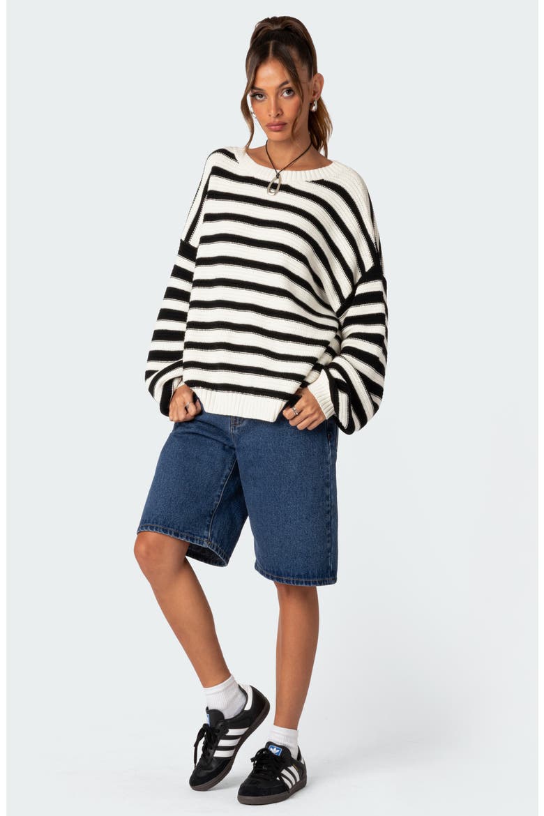 Oversize Stripe Cotton Sweater, Alternate, color, BLACK-AND-WHITE