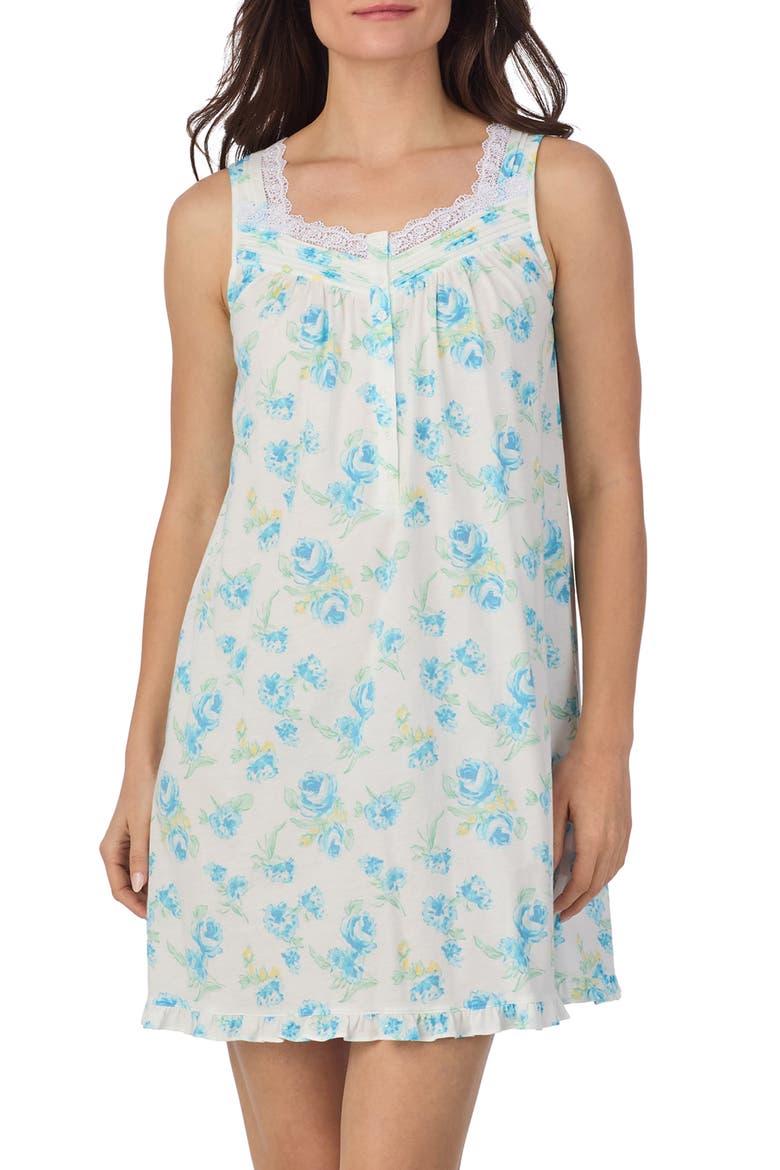 Floral Sleeveless Jersey Chemise, Main, color, AQUA FLORAL WHITE
