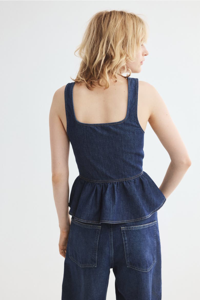 Denim Peplum Top, Alternate, color, Dark denim blue