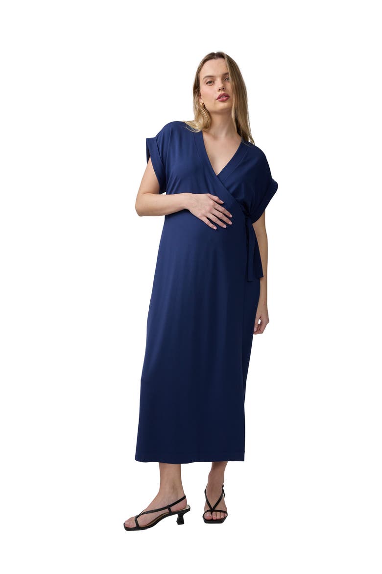 Essential Wrap Maternity Midi Dress, Main, color, Navy