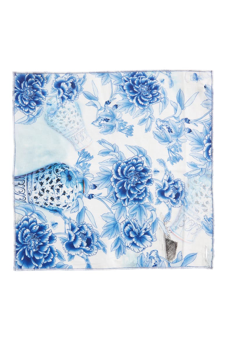 Print Linen Pocket Square, Alternate, color, BLUE
