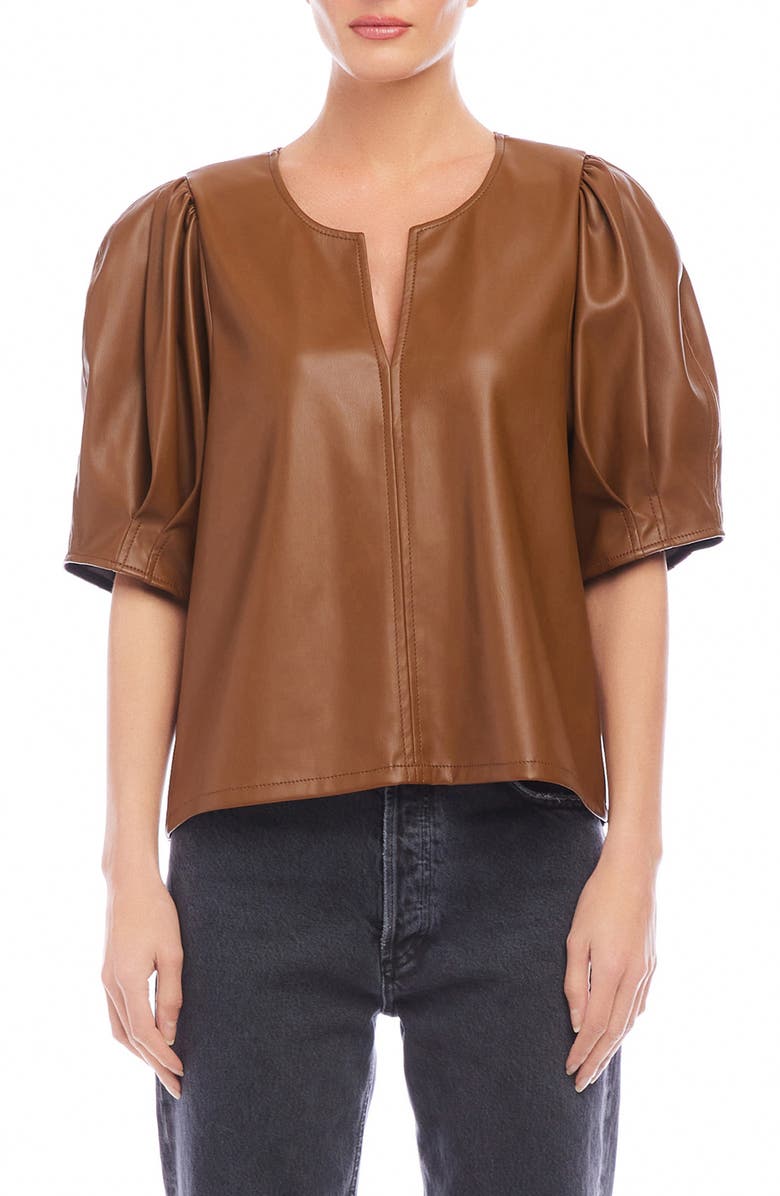 FIFTEEN TWENTY Poof Faux Leather Puff Sleeve Top, Main, color,