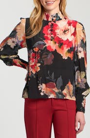 APNY Puff Shoulder Button Front Top