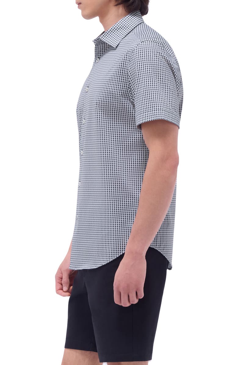 Bugatchi Miles OoohCotton<sup>®</sup> Gingham Short Sleeve Button-Up Shirt, Alternate, color, Black