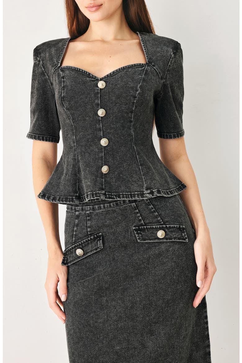 Sweetheart Neck Peplum Denim Top, Main, color, BLACK