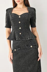 FREEMARKET Sweetheart Neck Peplum Denim Top