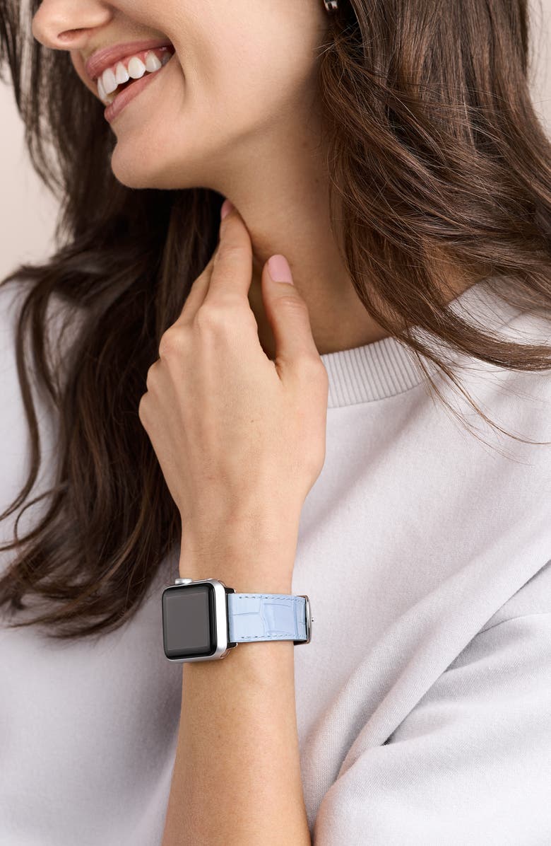 MICHELE Blue 20mm Croc Embossed Leather Apple Watch<sup>®</sup> & Samsung Galaxy Watch<sup>®</sup> Watchband, Alternate, color, Blue