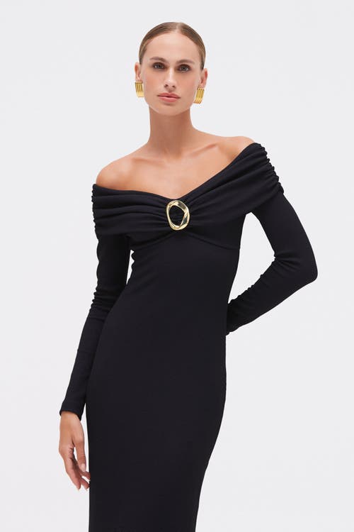 Patbo Grace Knit Draped Midi Dress In Black