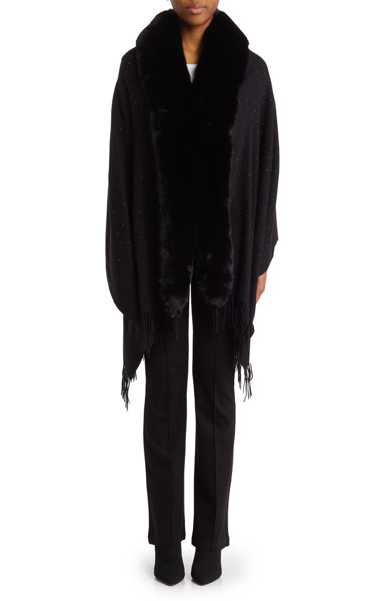 La Fiorentina Embellished Faux Fur Trim Wrap, Alternate, color, 