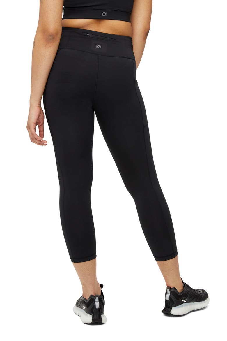 High Waist Pocket Three-Quarter Leggings, Alternate, color, BLACK