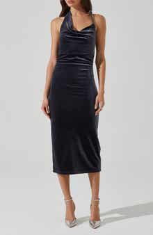 ASTR the Label Eugenie Embellished Velvet Cowl Neck Halter Midi Dress